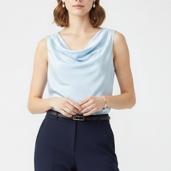 Brooks Brothers 100% Silk Cowl Neck Blouse Light Blue Size 10 - Picture 1 of 11